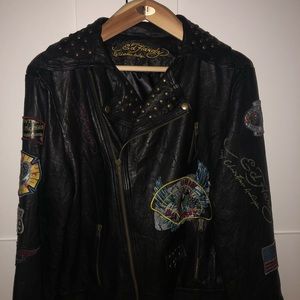 ED HARDY  men’s motorcycle blk leather XXL jacket